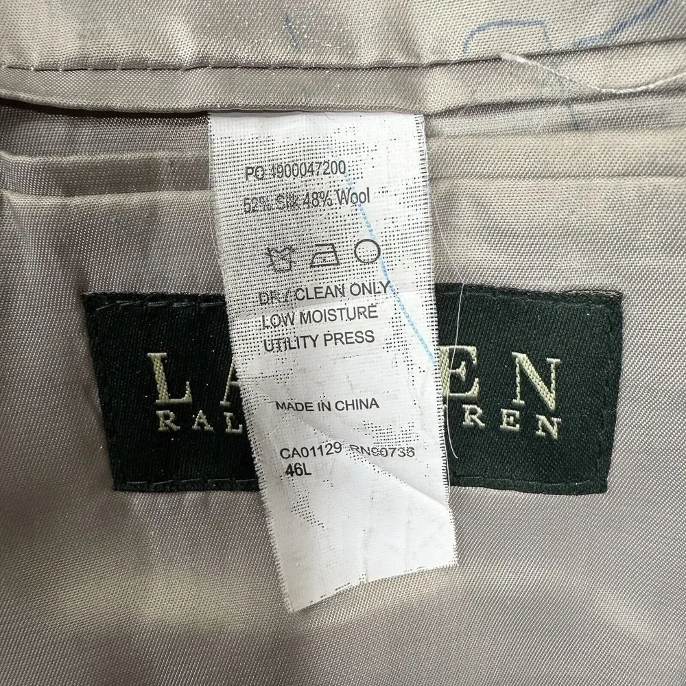 Ralph Lauren Blazer Mens 46L Gray Houndstooth Silk Wool Blend Sports Coat Jacket